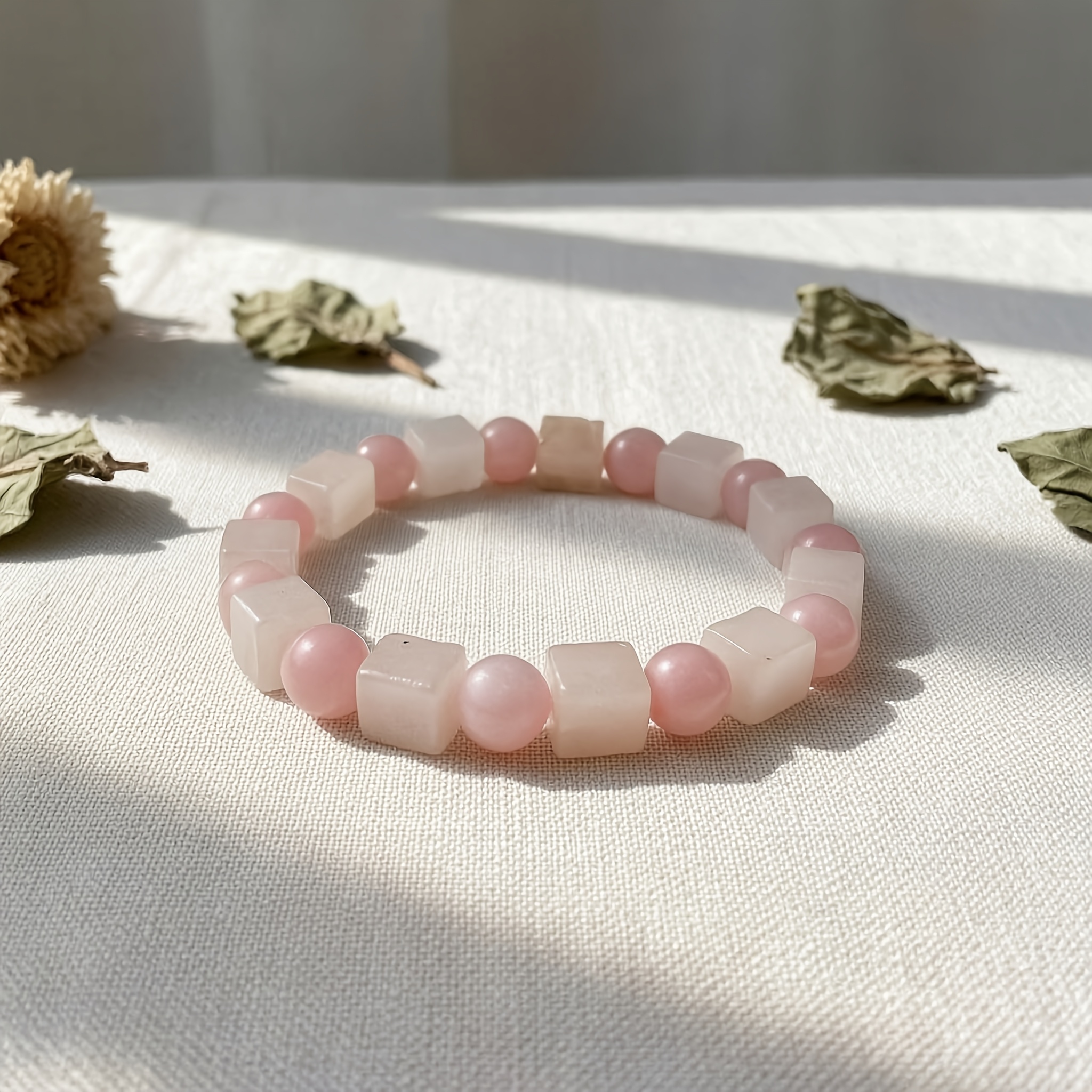 Light Pink Crystal Bracelet, Bohemian Style